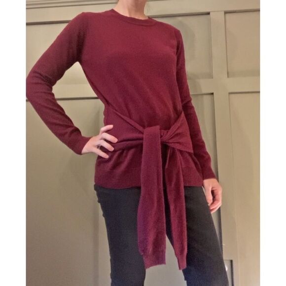 AUTUMN Cashmere Tie Front Sweater in Pinot 100% Cashmere Size Small - Picture 4 of 10